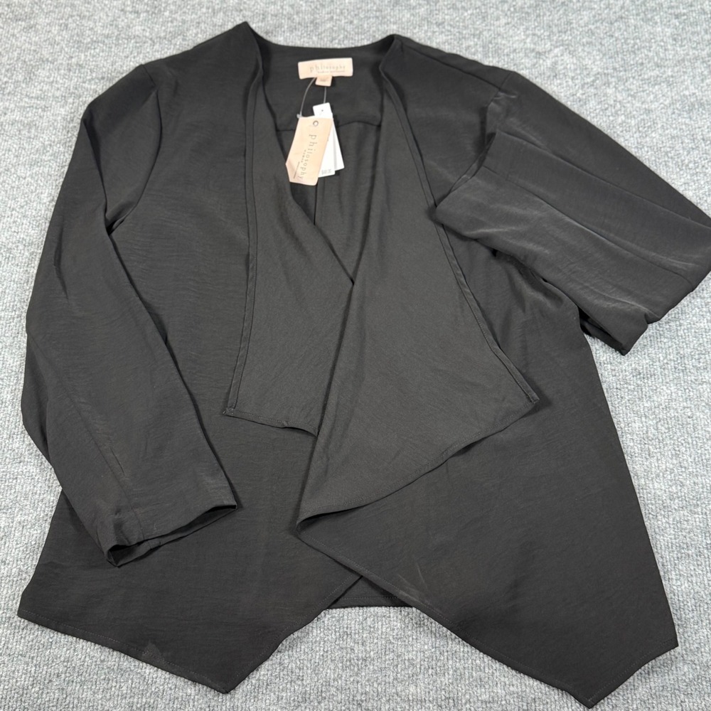 Philosophy 2X Black Draped Waterfall Flowy Cardigan Lightweight Chic Minimalist